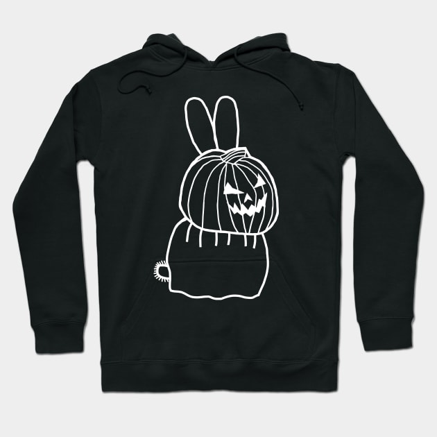 Minimal White Line Cute Bunny Rabbit Wearing Halloween Horror Costume Hoodie by ellenhenryart